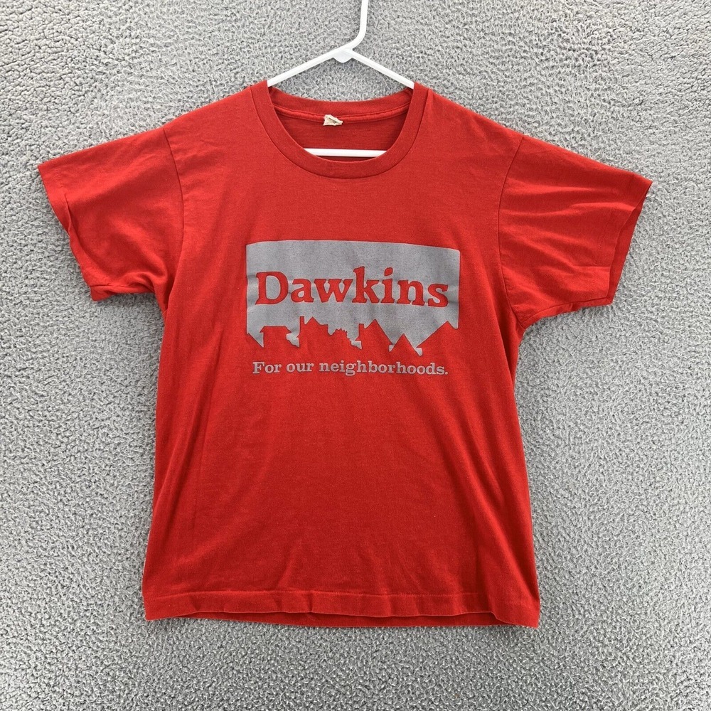 SCREEN STARS Vintage T-Shirt Men Large DAWKINS Single Stitch Red S/S USA